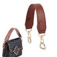 PU Imitation Leather Bag Handles, with Golden Alloy Swivel Clasps and Iron D Rings, Saddle Brown, 33x2.6~3.2cm(FIND-WH0037-94G-01)
