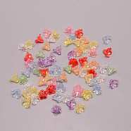 5-Petal Plating Transparent Acrylic Bead Caps, Flower, Mixed Color, 13x10mm, Hole: 1.6mm, 100pcs/bag(PACR-CJC0003-02)