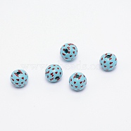 Printed Natural Wood Beads, Round with Heart Pattern, Sky Blue, 15mm, Hole: 3.6mm(WOOD-TAC0007-59B)