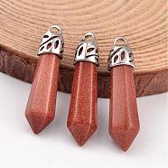 Bullet Synthetic Goldstone Pendants, with Platinum Tone Alloy Findings, 33~40x8~10mm, Hole: 3x2mm(G-E332-C15)