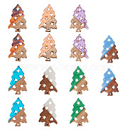 Transparent and Opaque Resin & Walnut Wood Pendants, Christmas Tree, Mixed Color, 40x26.5x3mm, Hole: 2mm, 7 colors, 2pcs/color, 14pcs/set(sgRESI-SZ0001-02)