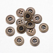 Alloy Buttons, 4-Hole, Flat Round, Tibetan Style, Antique Bronze, 15x2mm, Hole: 1mm(X-BUTT-D054-15mm-04)