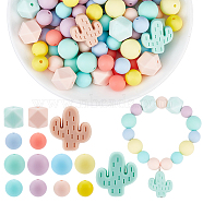 AHADERMAKER 110Pcs 14 Style Silicone Beads, DIY Nursing Necklaces and Bracelets Making, Chewing Pendants For Teethers, Cactus & Hexagon & Round, Mixed Color, 11.5~25x11.5~23x8~14mm, hole: 2~2.3mm(SIL-GA0001-08)