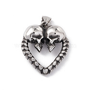 304 Stainless Steel Manual Polishing Pendants, Heart with Skull, Antique Silver, 36.5x32x12mm, Hole: 4x8.5mm(STAS-G267-17AS)