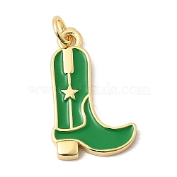 Brass Enamel Pendants, Cowboy Boot Charms, Cadmium Free & Lead Free, Long-Lasting Plated, Rack Plating, Real 18K Gold Plated, Green, 21.5x13x2.5mm, Jump Ring: 5x1mm, Inner Diameter: 3.5mm(KK-A296-51G-02)