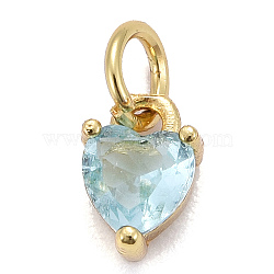 Brass Micro Pave Cubic Zirconia Charms, Long-Lasting Plated, Real 18K Gold Plated, Heart, Pale Turquoise, 8x5x3.5mm, Hole: 3mm(X-KK-P192-08-G05)