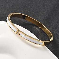 304 Stainless Steel Rhinestone Bangles for Women, with Shell, Ion Plating(IP), Real 18K Gold Plated, Inner Diameter: 2x2-3/8 inch(5.1x6cm)(BJEW-Z092-07G)