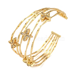 Brass Open Cuff Bangles, Multi Strand Bracelets for Women Clover, Golden, 1 inch(2.6cm), Inner Diameter: 2 inch(5.2cm)(KK-S404-02G)