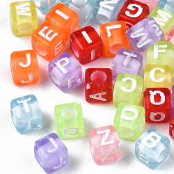 Transparent Craft Style Acrylic Beads, Cube with Alphabet, Letter A~Z, 6x6x6mm, Hole: 3mm, about 2995pcs/500g(MACR-S272-85)