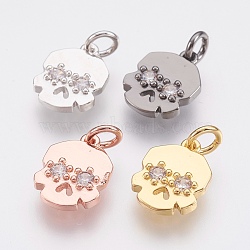 Brass Micro Pave Cubic Zirconia Charms, Lead Free & Cadmium Free, Skull, Mixed Color, 12.5x9x2mm, Hole: 2.8mm(ZIRC-F083-012-RS)
