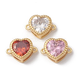 Rack Plating Brass Cubic Zirconia Connector Charms, Cadmium Free & Lead Free, Long-Lasting Plated, Real 18K Gold Plated, Heart, Mixed Color, 10x13x5mm, Hole: 1mm(KK-G452-11G)