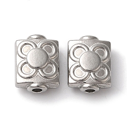 Tarnish Resistant 304 Stainless Steel Beads, Rectangle with Flower, Stainless Steel Color, 10x8x4.5mm, Hole: 1.6mm(STAS-I305-168P)