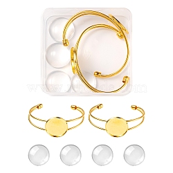 DIY Blank Dome Bangle Making Kit, Including Brass Open Cuff Bangle Making with Flat Round Tray, Flat Round Glass Cabochons, Golden, 6Pcs/box(DIY-FS0003-50G)