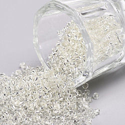 12/0 Glass Seed Beads, Silver Lined Round Hole, Round, White, 2mm, Hole: 1mm, about 6666pcs/100g(X1-SEED-A005-2mm-21)