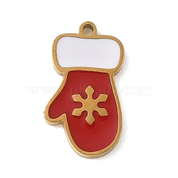 Christmas Themes 304 Stainless Steel Enamel Charms, Real 18K Gold Plated, Gloves, 14x8x1.5mm, Hole: 1mm(STAS-K312-04E-G)