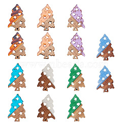 Transparent and Opaque Resin & Walnut Wood Pendants, Christmas Tree, Mixed Color, 40x26.5x3mm, Hole: 2mm, 7 colors, 2pcs/color, 14pcs/set(sgRESI-SZ0001-02)