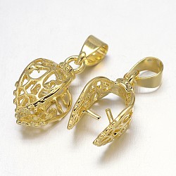 Filigree Leaf Rack Plating Brass Pendant Pinch Bails, Golden, 18x8x10mm, Hole: 5x3mm, Pin: 1mm(KK-L102-13G)