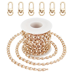 16.4 Feet Aluminium & ABS Plastic Imitation Pearl Curb Chains, with 12Pcs Zinc Alloy Swivel Clasps, For DIY Bag Chains Strap Making Kits, Light Gold, Links: 12x6x2mm, Beads: 4mm, about 16.4 Feet(5m)/roll(DIY-CA0001-99)