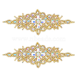 Rhombus Iron on Rhinestone Appliques, Crystal Glass Sewing Trim Rhinestone Ornament Accessories, Crystal AB, 88x235x5mm(DIY-WH0304-975B)