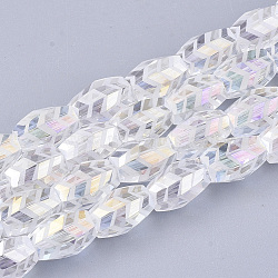 Electroplate Glass Beads Strands, Frosted, Faceted, Barrel, Clear AB, 7.5x7.5x11mm, Hole: 1.2mm, about 60pcs/strand, 25.9 inch(EGLA-T018-02-C04)