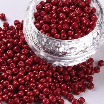 Baking Paint Glass Seed Beads, Dark Red, 8/0, 3mm, Hole: 1mm, about 10000pcs/bag