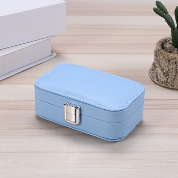 Rectangle Imitation Leather Jewelry Set Organizer Storage Box, with Clasps, for Earrings, Rings, Necklaces, Light Sky Blue, 12x7.5x4cm
