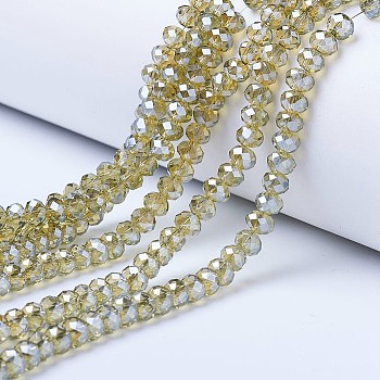 Electroplate Glass Beads Strands, Pearl Luster Plated, Faceted, Rondelle, Moccasin, 3.5x3mm, Hole: 0.4mm, about 113~115pcs/strand, 32~33cm