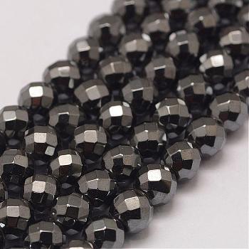 Grade AA Magnetic Synthetic Hematite Bead Strands, Faceted, Round, 8mm, Hole: 1mm, about 50pcs/strand, 15 inch