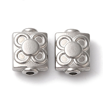 Tarnish Resistant 304 Stainless Steel Beads, Rectangle with Flower, Stainless Steel Color, 10x8x4.5mm, Hole: 1.6mm