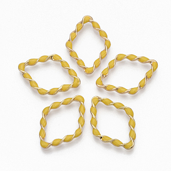 Eco-Friendly Alloy Linking Rings, with Enamel, Twist Rhombus, Light Gold, Yellow, 36x25.5x4mm, Diagonal Length: 36mm, Side Length: 24mm