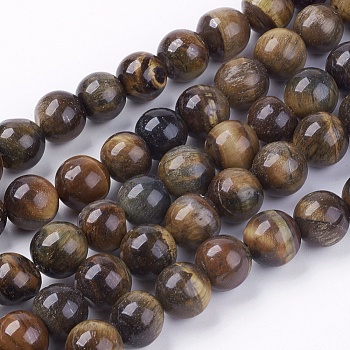 Natural Tiger Eye Round Bead Strands, 10mm, Hole: 1mm, about 38pcs/strand, 14.9 inch
