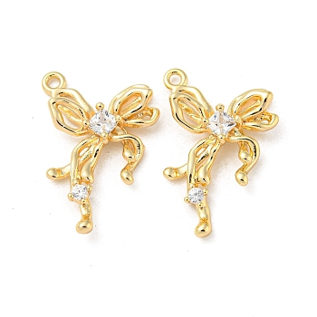 Brass Micro Pave Cubic Zirconia Pendants, with Glass, Bowknot Charms, Real 18K Gold Plated, 22.5x15x4.5mm, Hole: 1.5mm