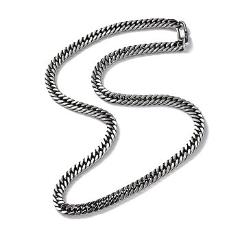 Ion Plating(IP) 304 Stainless Steel Cuban Link Chain Necklace, Antique Silver, 23.58 inch(59.9cm)