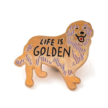 Life is Golden Dog Alloy Enamel Pins, for Backpack Clothes, Light Gold, 33x33mm