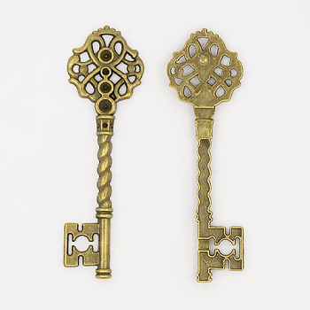 Key Tibetan Style Pendant Rhinestone Settings, Lead Free and Cadmium Free and Nickel Free, Antique Bronze Color, 68x20.5x3mm, Hole: 1mm