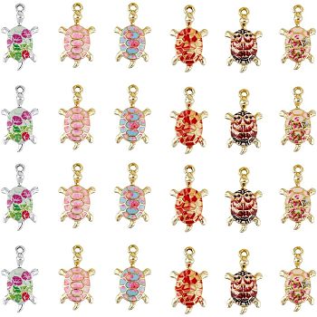 24Pcs 6 Colors Alloy Enamel Pendants, Light Gold, Tortoise, Mixed Color, 24~24.5x13.5x5mm, Hole: 1.8mm, 4pcs/color