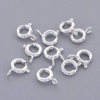 Brass Spring Ring Clasps, Jewelry Components, Silver, 6mm, Hole: 1.5mm
