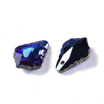 AB Color Plated Electroplate Glass Pendants, Faceted, Leaf, Prussian Blue, 16x11x6mm, Hole: 1mm