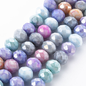 Opaque Baking Painted Glass Beads Strands, Faceted, Flat Round, Colorful, 10x8mm, Hole: 1.5mm, about 63pcs/strand, 21.06 inch~21.26 inch(53.5~54cm)