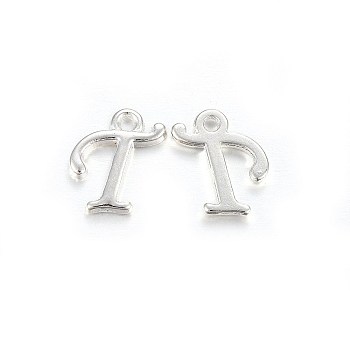 Silver Color Plated Alloy Letter Pendants, Rack Plating, Cadmium Free & Lead Free, Letter.T, 13x9x2mm, Hole: 1.5mm