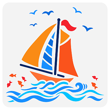 PET Hollow Out Drawing Painting Stencils, for DIY Scrapbook, Photo Album, Sailboat Pattern, 30x30cm