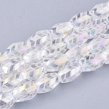 Electroplate Glass Beads Strands, Frosted, Faceted, Barrel, Clear AB, 7.5x7.5x11mm, Hole: 1.2mm, about 60pcs/strand, 25.9 inch