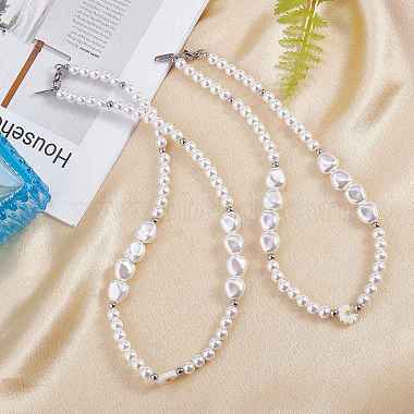 3Pcs Natural Shell & Plastic Pearl Flowers Beaded Necklaces and Stretch Bracelet Set(SJEW-SW00010-02)-4