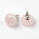Half Round Dome Natural Rose Quartz Stud Earrings(EJEW-L171-05)-1