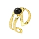 Ion Plating(IP) Round Natural Black Onyx Finger Rings(RJEW-H233-01G-03)-2