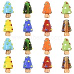 16Pcs 8 Colors Handmade Lampwork Bumpy Beads, Christmas Tree Charms, Mixed Color, 17.5~20x11~14.5mm, Hole: 1~1.6mm, 2pcs/color(LAMP-FS0001-73)