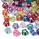 Plastic Flower Beads, Silver Metal Enlaced, Mixed Color, 6.5~7x7x4.5mm, Hole: 1.5mm, about 4166pcs/500g(KY-Q002-04)