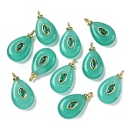 Dyed Natural White Jade Pendants, Teardrop Charms with Brass Micro Pave Cubic Zirconia Findings, Long-Lasting Plated, Rack Plating, Real 18K Gold Plated, Cadmium Free & Lead Free, Cyan, 22.5~25x12.5~15x5.5~6.5mm, Hole: 2.5mm(G-H328-01G-A01)