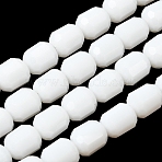 Opaque Column Glass Beads Strands, Faceted, White, 9x7.5~8mm, Hole: 1.5mm, about 60pcs/strand, 21.26''(54cm)(EGLA-A043-02-UP02)