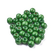 Dyed Natural Wood Beads, Round, Lead Free, Green, 12x11mm, Hole: 4mm, about 1800pcs/1000g(WOOD-Q006-12mm-05-LF)